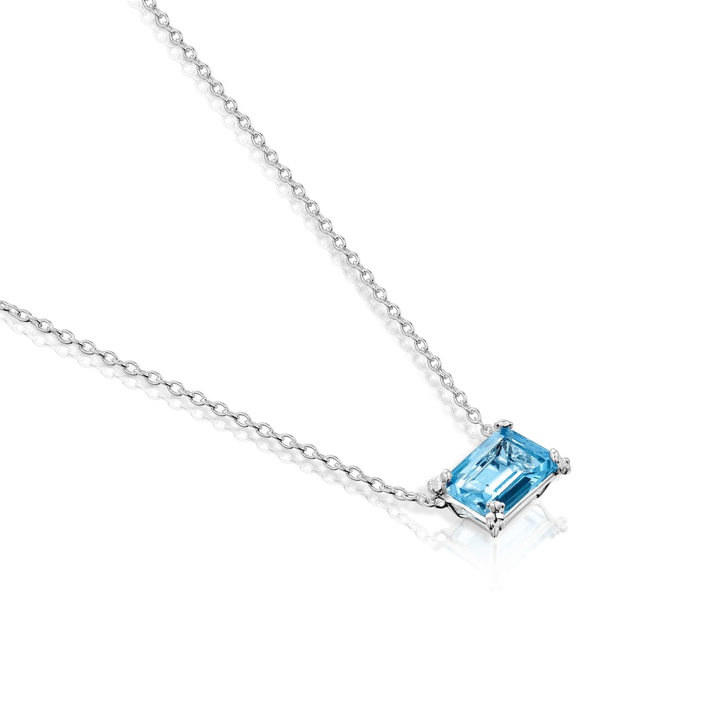 Silver Color Pills Necklace with topaz