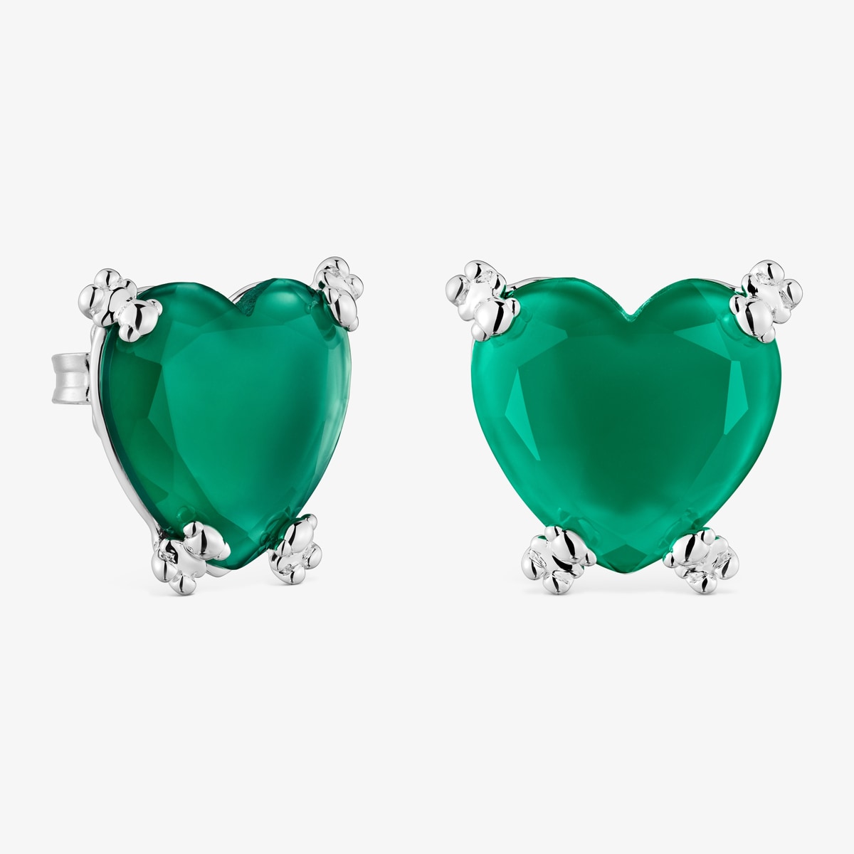 Tous - Pendientes Corazón De Plata Y Calcedonia Tratada Color Pills - Verde