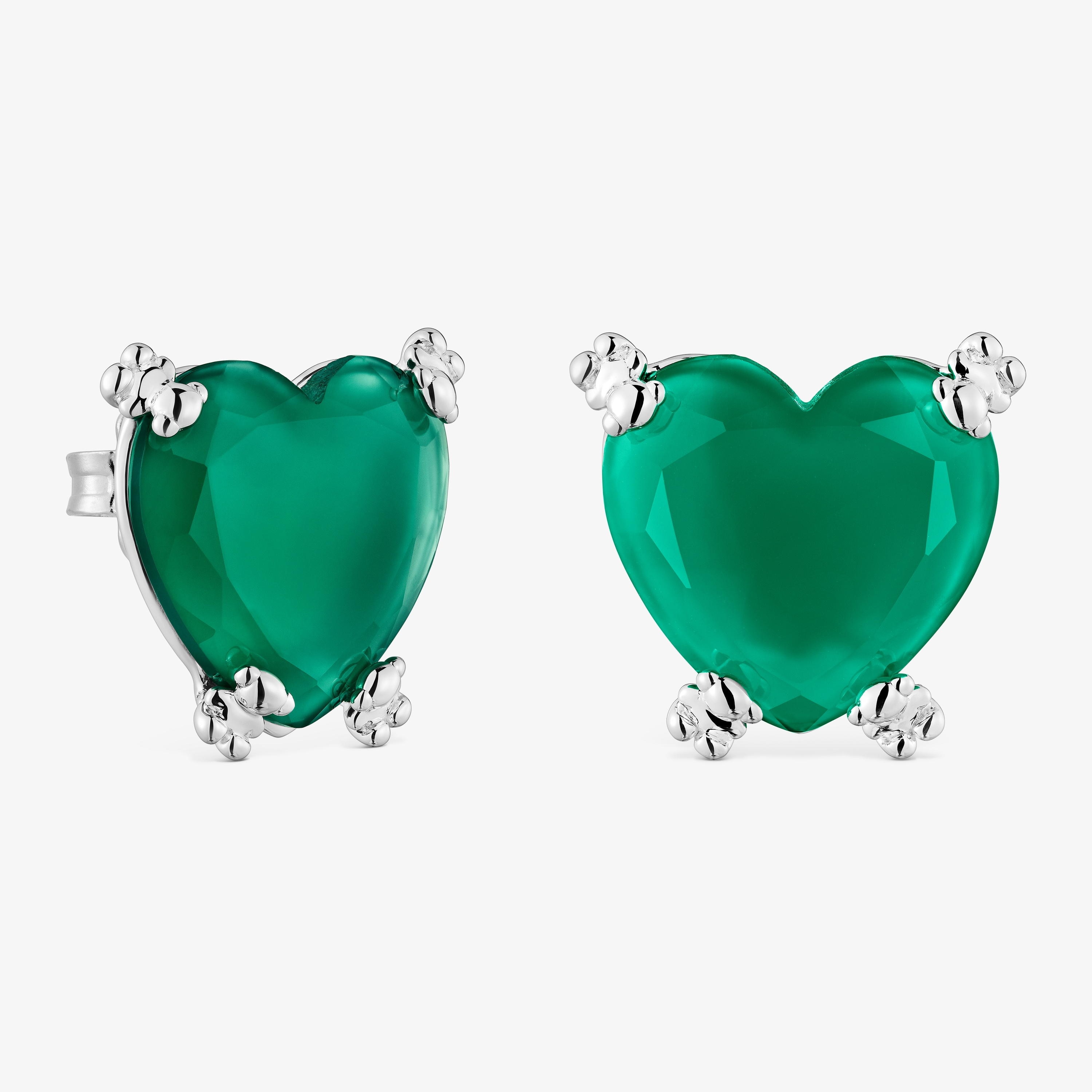 Silver Color Pills Heart earrings with treated chalcedony