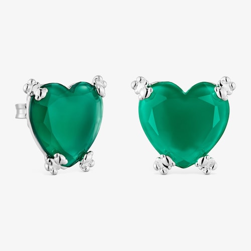 Silver Color Pills Heart earrings with treated chalcedony