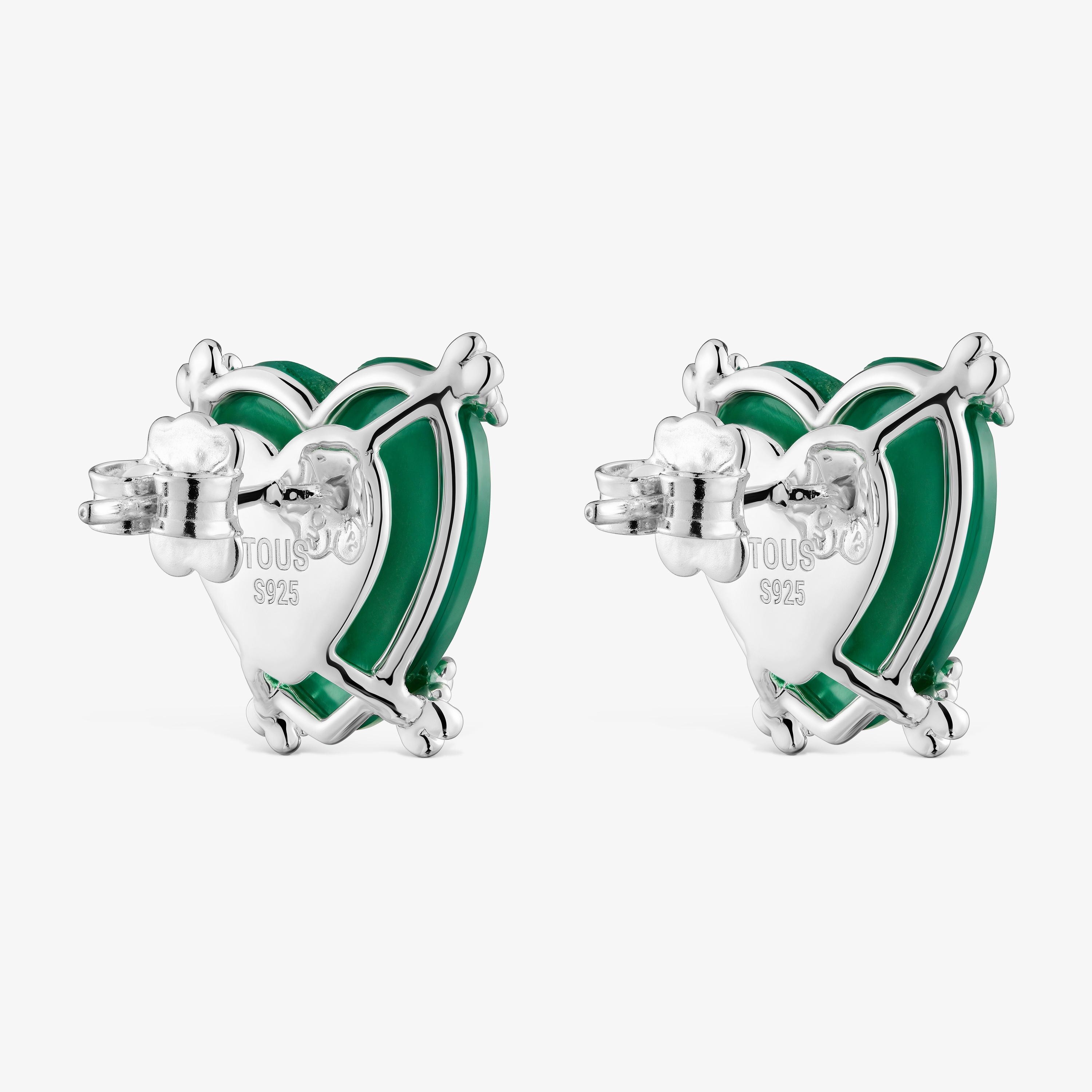 Silver Color Pills Heart earrings with treated chalcedony