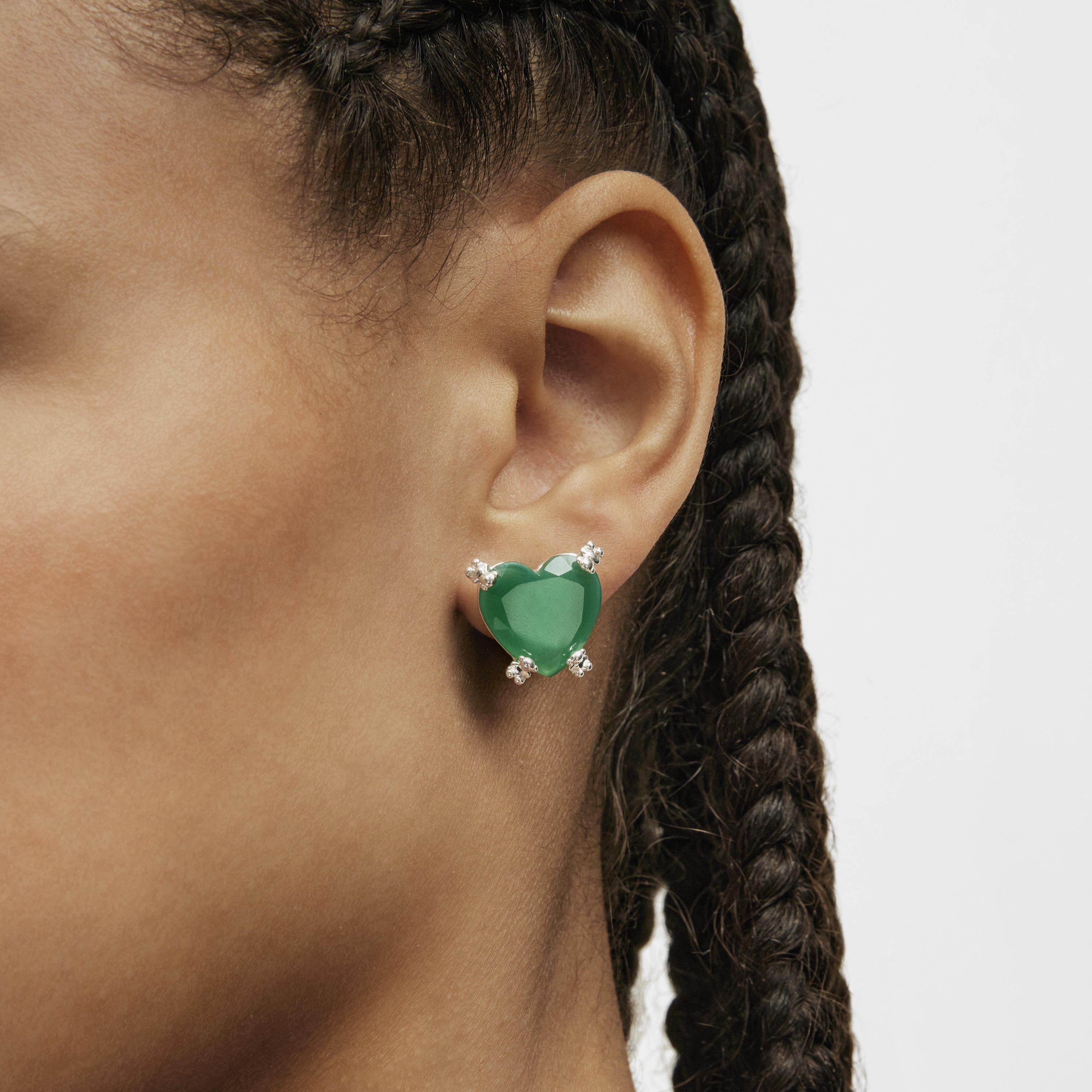 Silver Color Pills Heart earrings with treated chalcedony