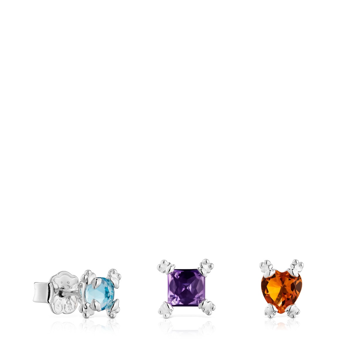 Pack de tres pendientes de plata y gemas Color Pills