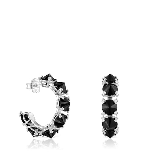 Pendientes aro grandes de plata y ónix Color Pills