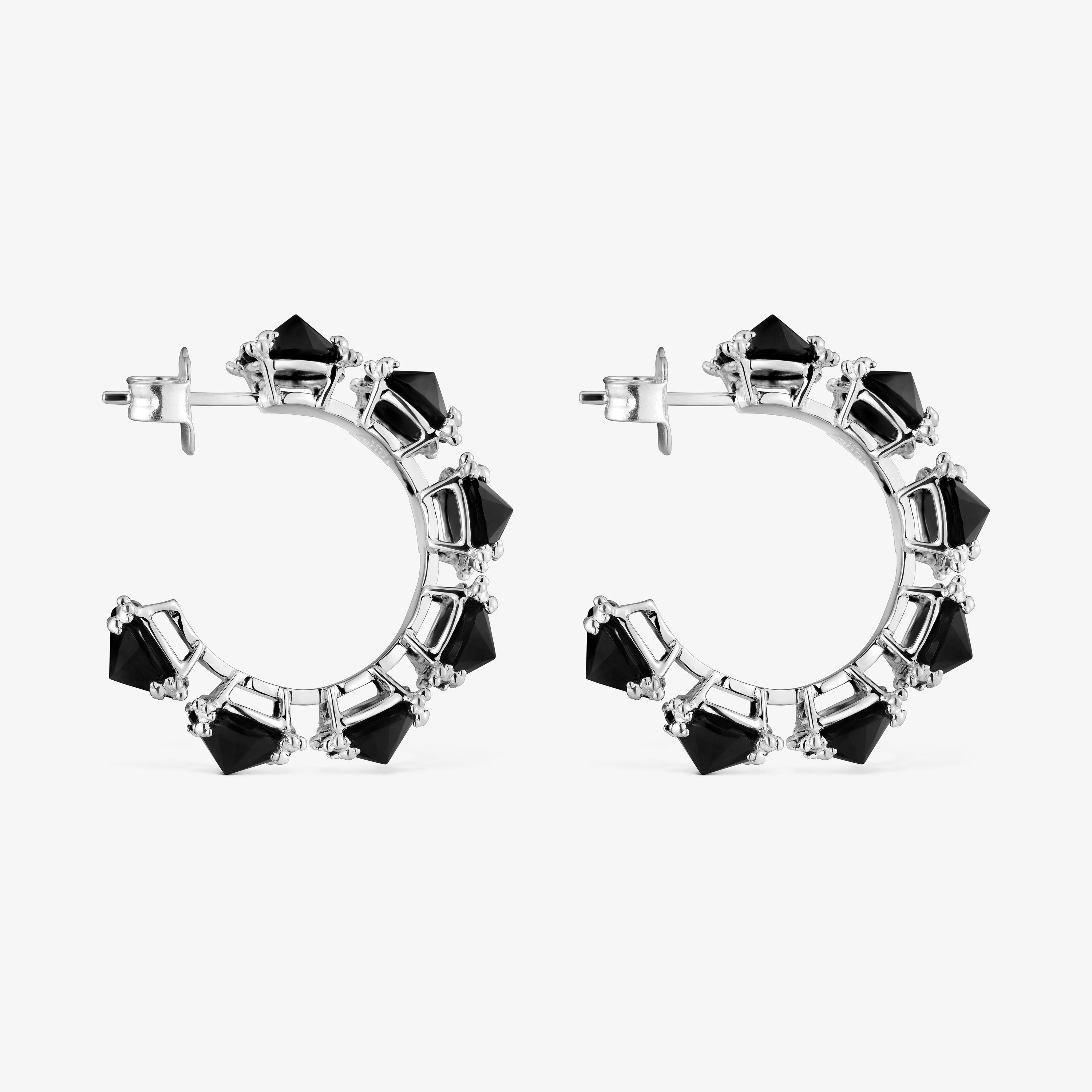 silver Color Pills Hoop earrings with onyx
