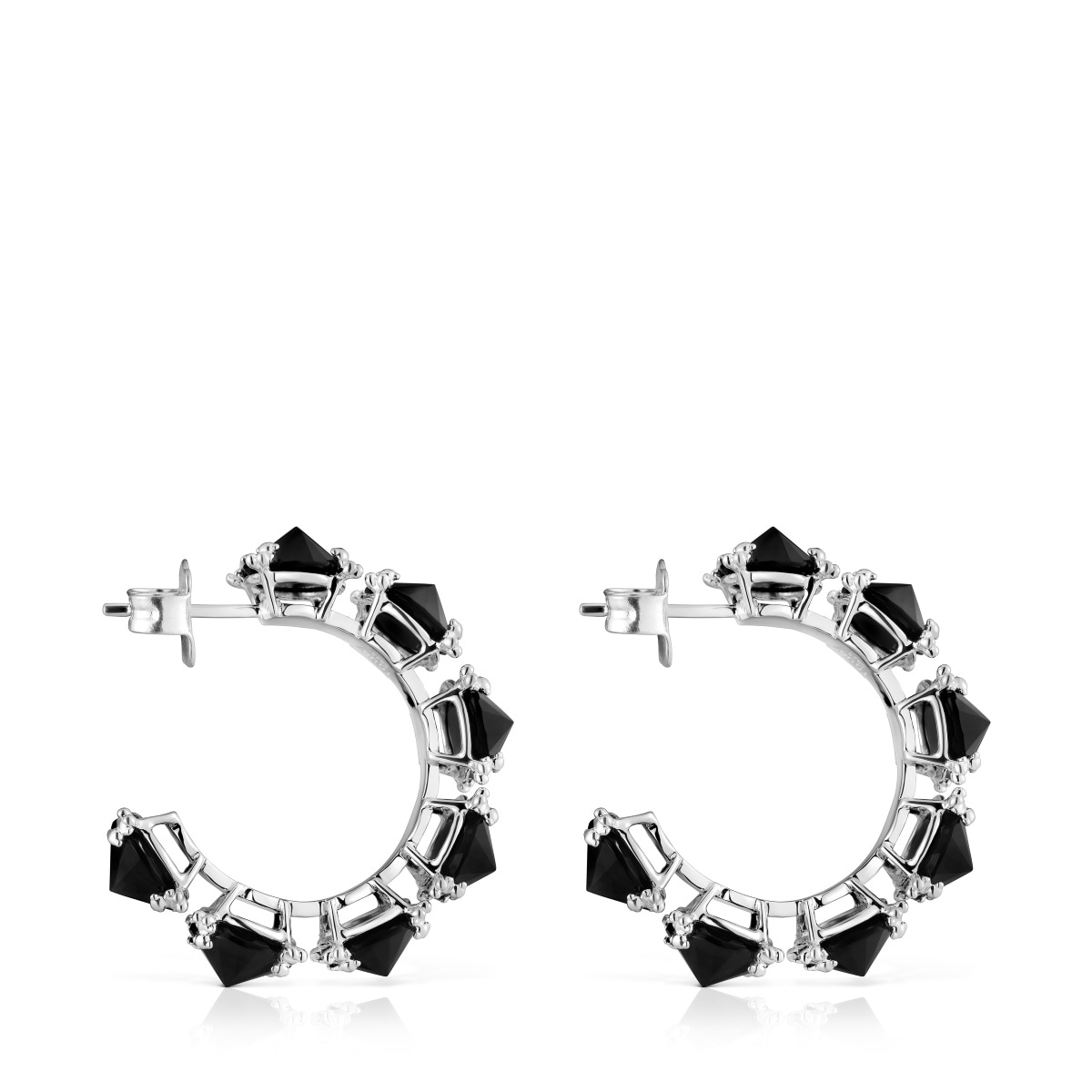 Pendientes aro grandes de plata y ónix Color Pills