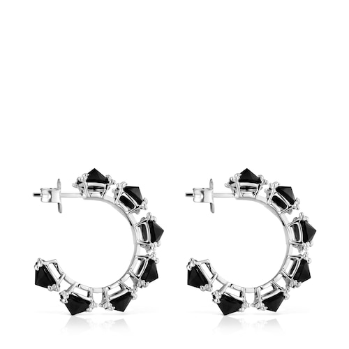 Pendientes aro grandes de plata y ónix Color Pills