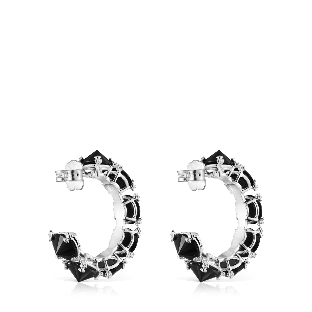 Pendientes aro grandes de plata y ónix Color Pills