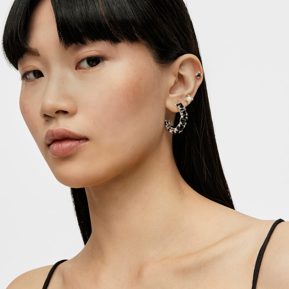 silver Color Pills Hoop earrings with onyx