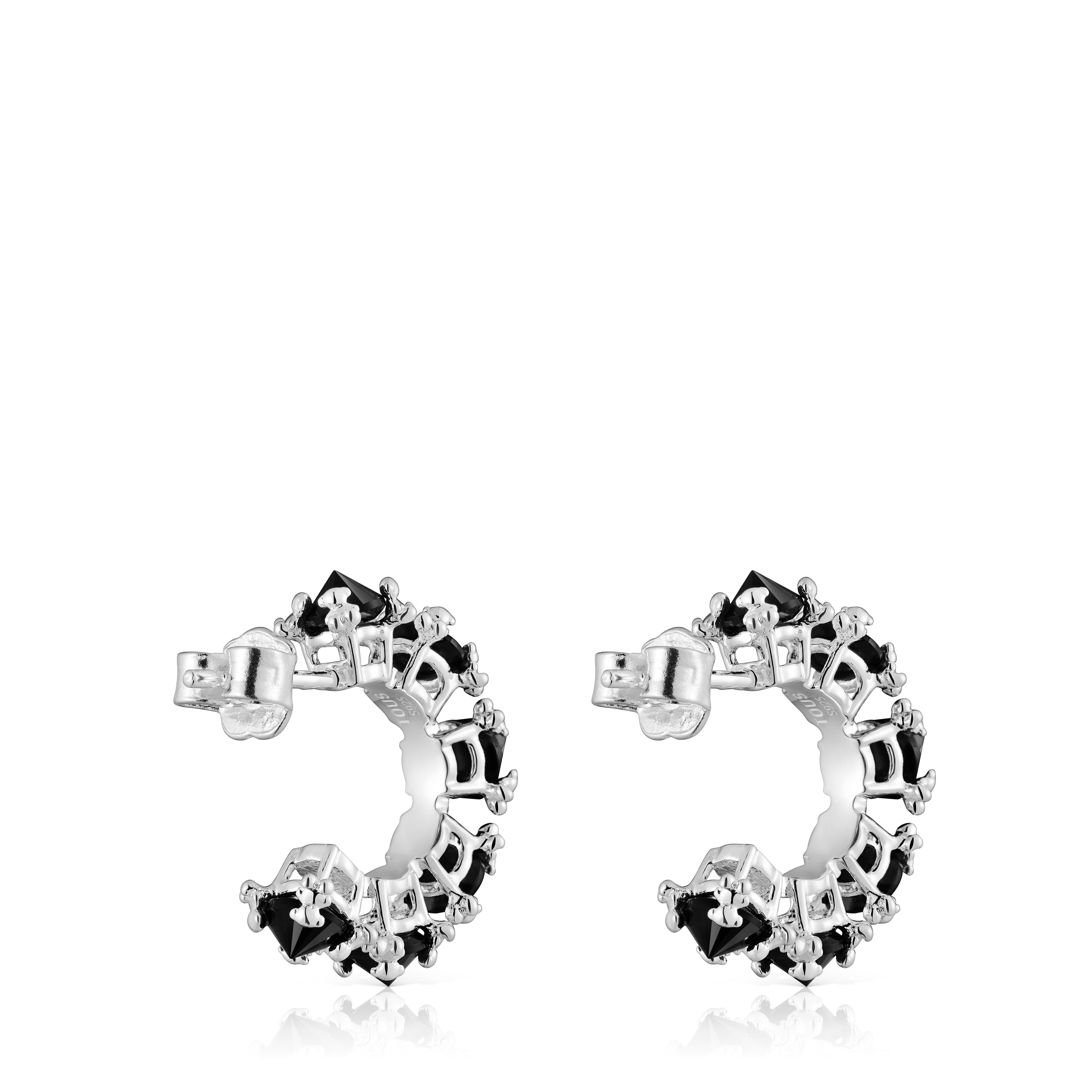 Silver Color Pills Hoop earrings with onyx