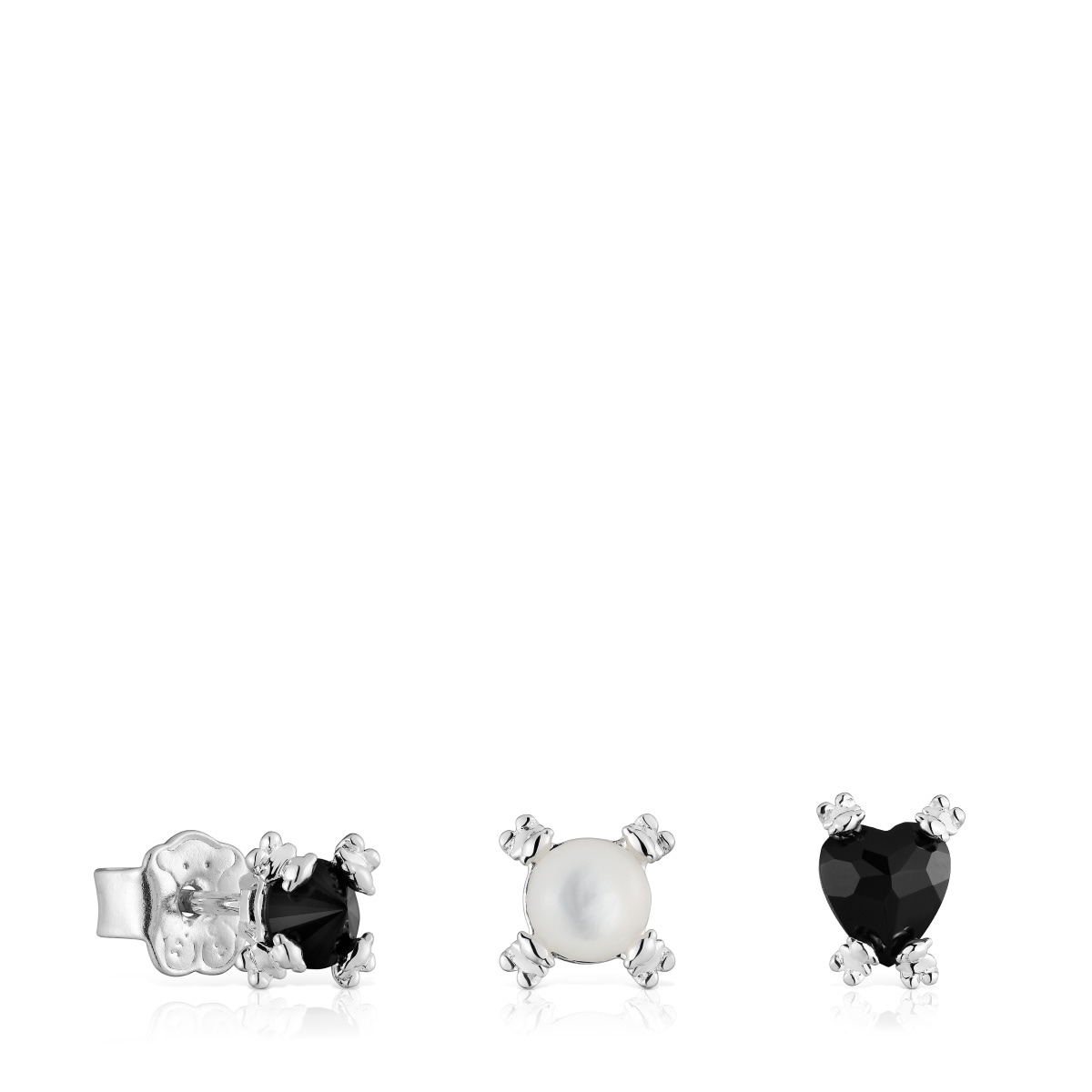 Pack de tres pendientes de plata, ónix y nácar Color Pills