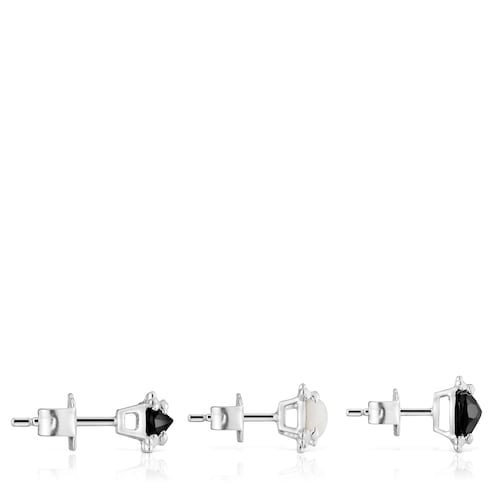 Set of three silver Color Pills Earrings with onyx and mother-of-pearl