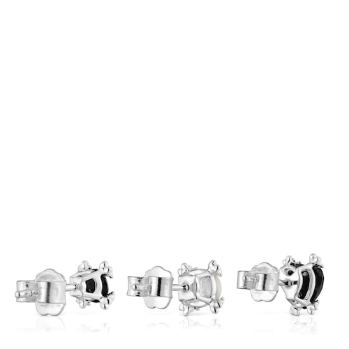 Set of three silver Color Pills Earrings with onyx and mother-of-pearl