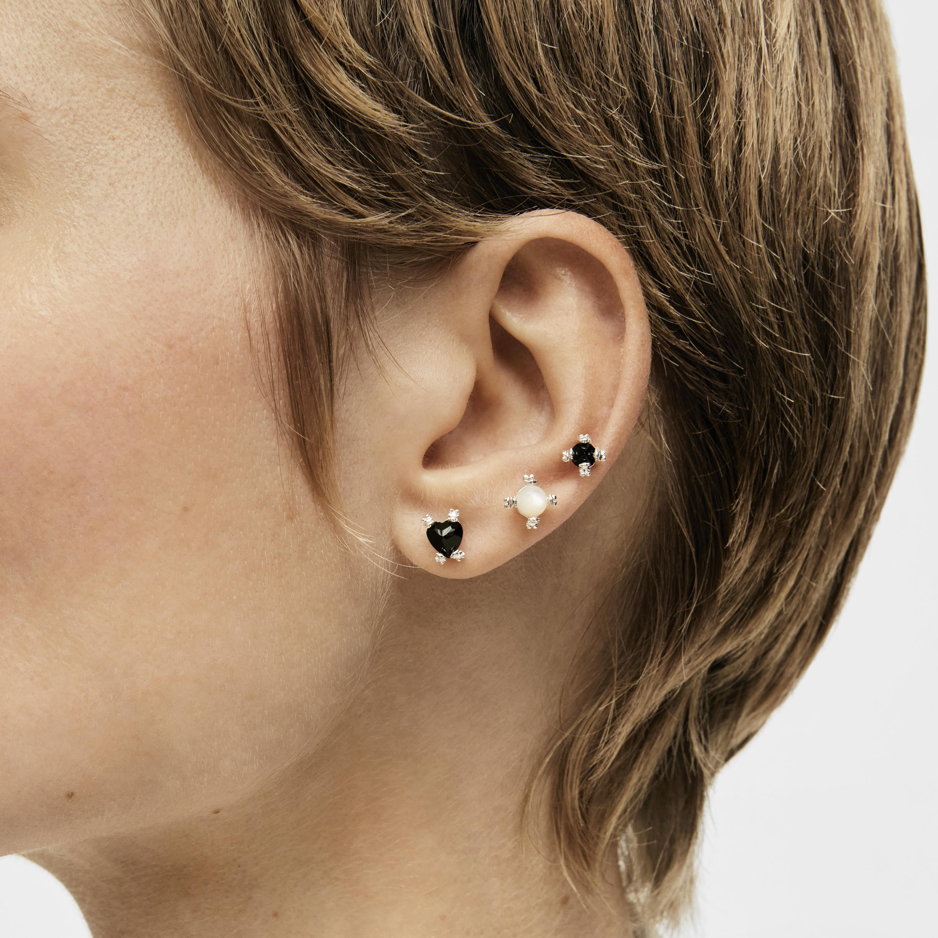 Set of three silver Color Pills Earrings with onyx and mother-of-pearl