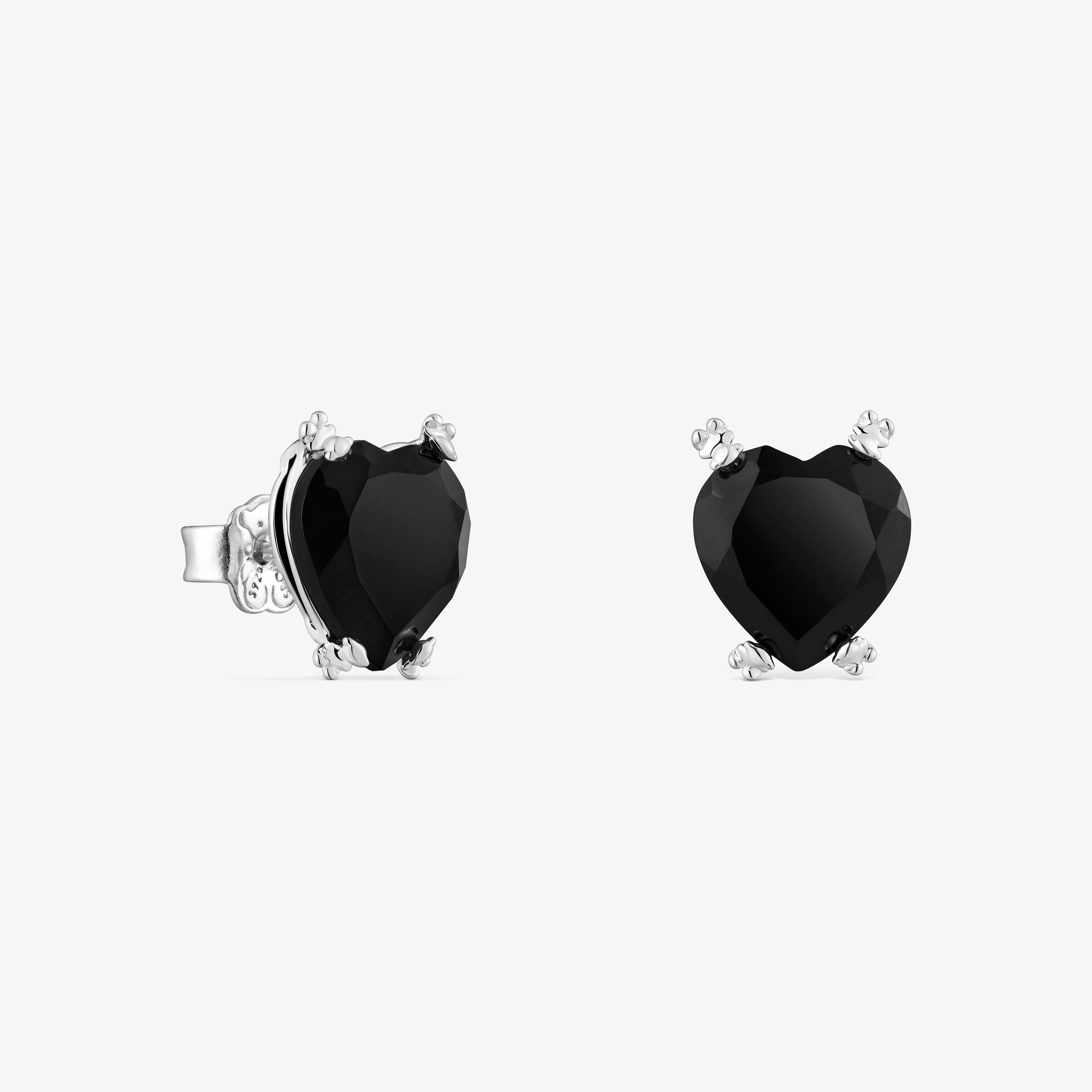 Silver Color Pills Heart earrings with onyx