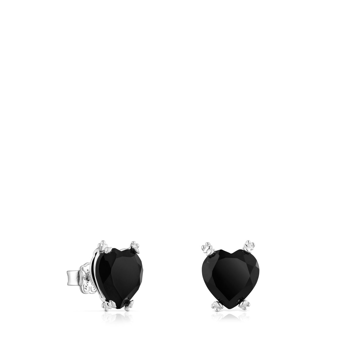 Silver Color Pills Heart earrings with onyx