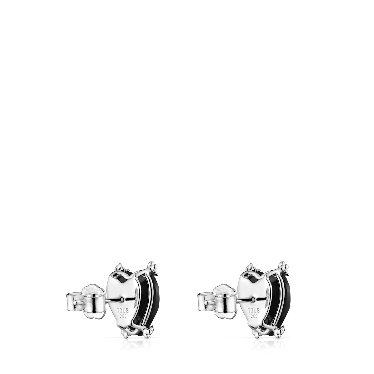 Silver Color Pills Heart earrings with onyx