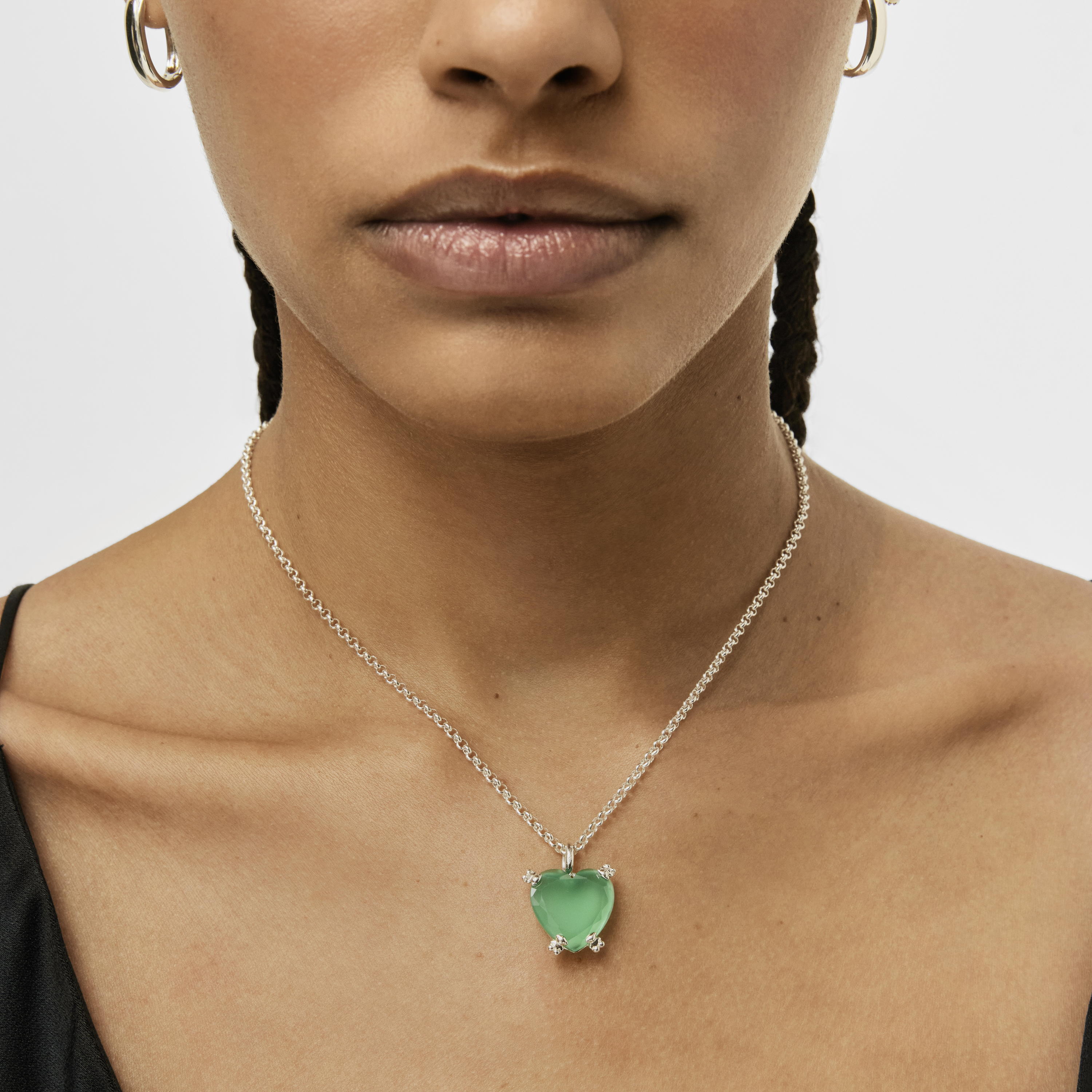 Silver Color Pills Heart pendant with treated chalcedony