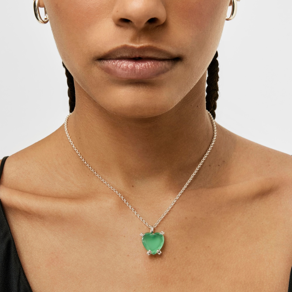 Silver Color Pills Heart pendant with treated chalcedony