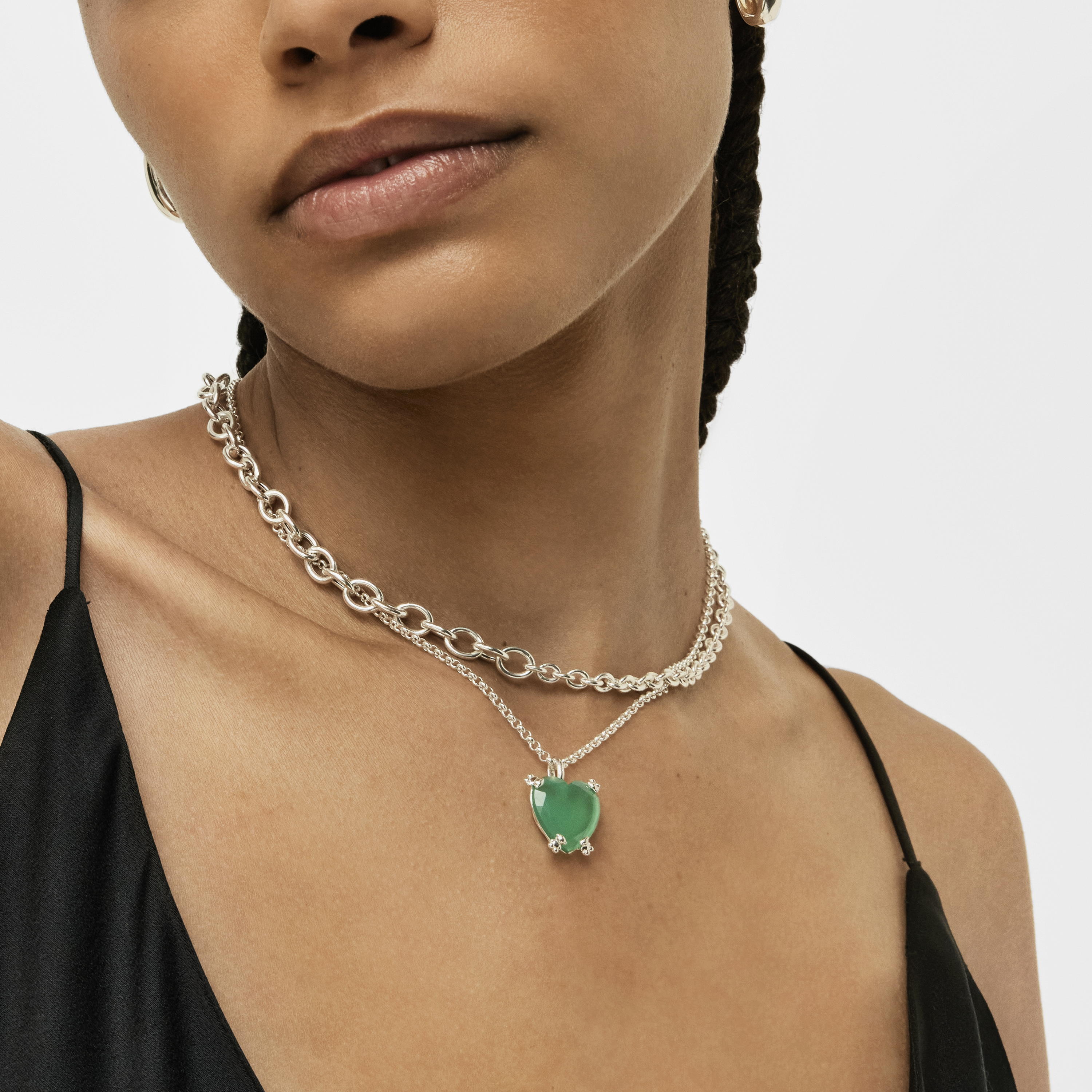 Silver Color Pills Heart pendant with treated chalcedony