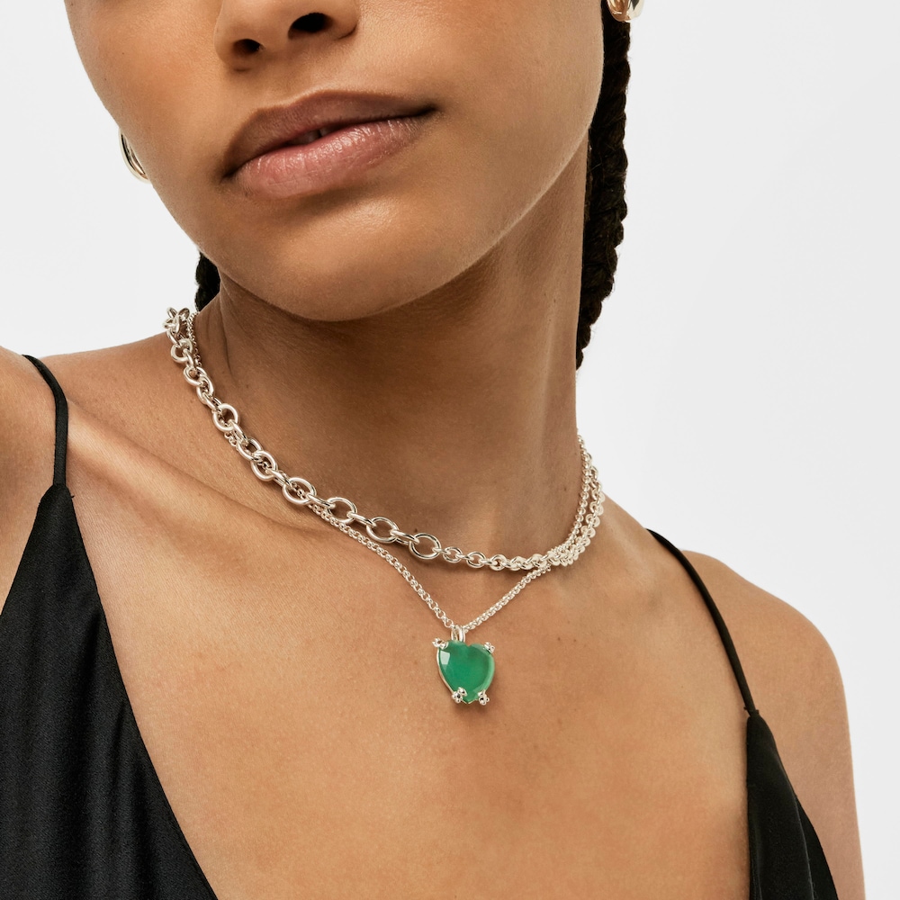 Silver Color Pills Heart pendant with treated chalcedony