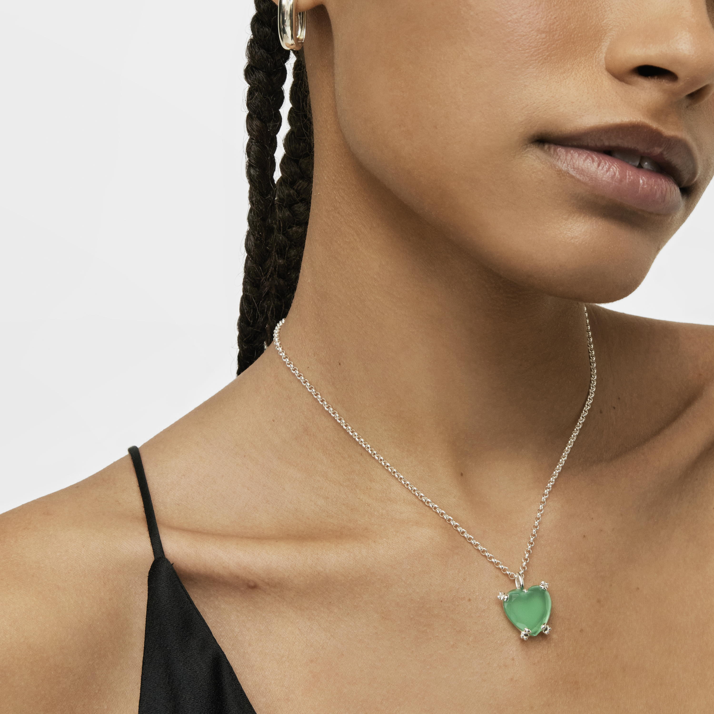 Silver Color Pills Heart pendant with treated chalcedony