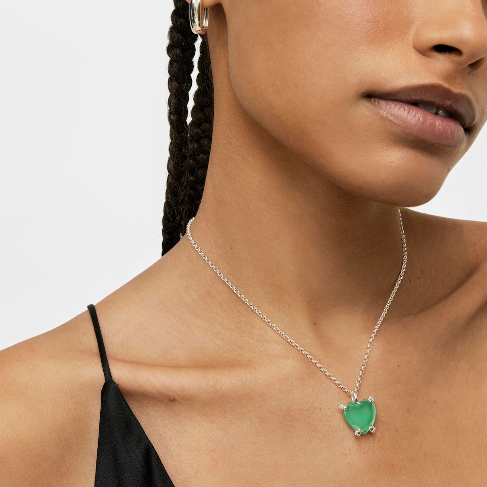 Silver Color Pills Heart pendant with treated chalcedony