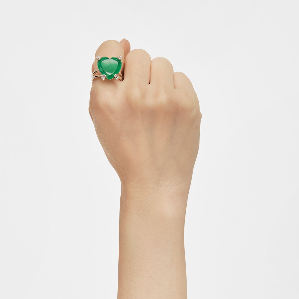 Silver Color Pills Heart ring with treated chalcedony