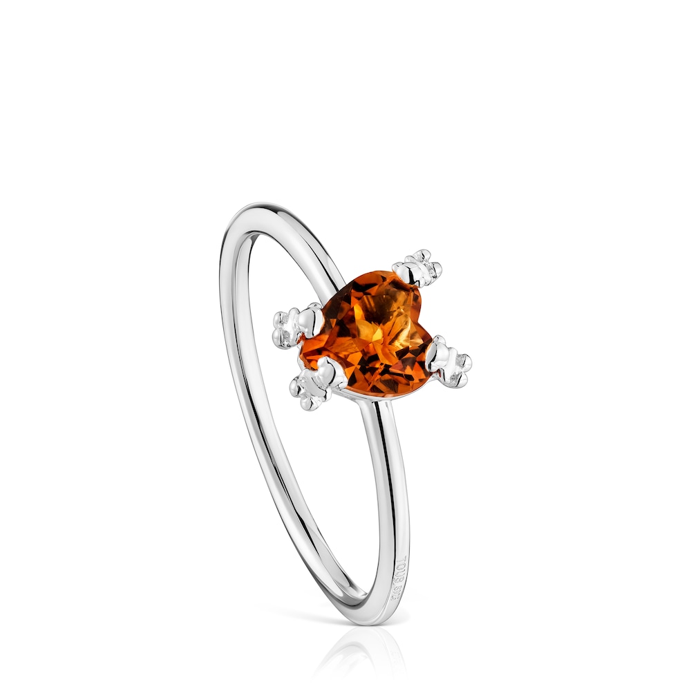 Silver Color Pills Heart ring with citrine