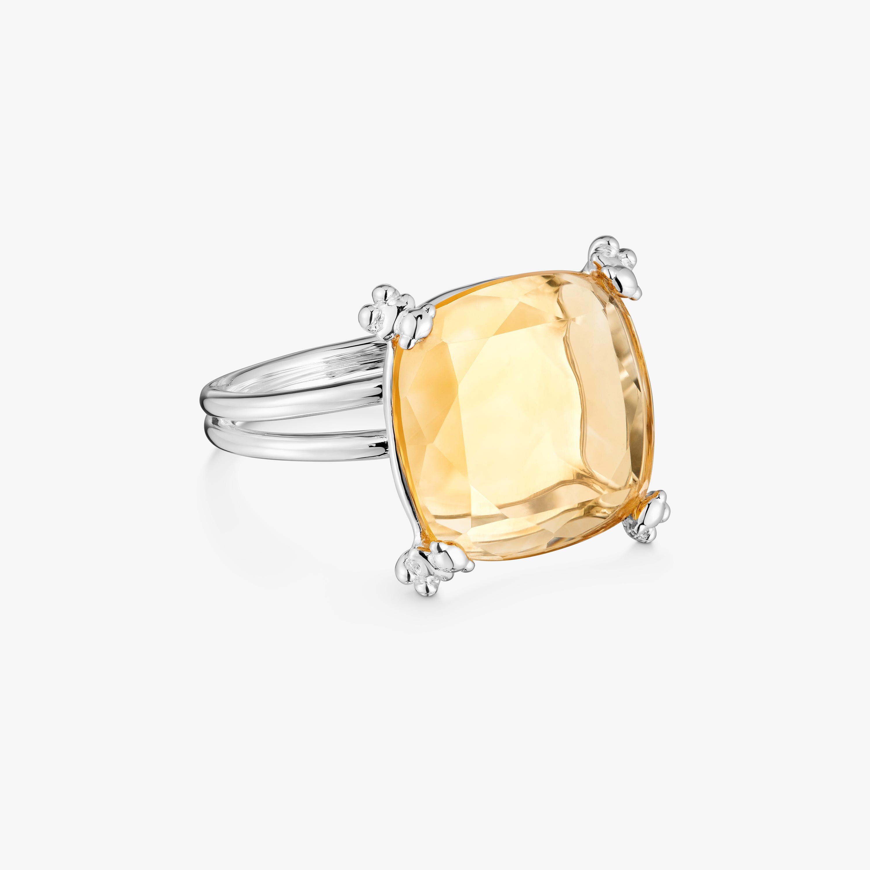 Silver Color Pills Ring with citrine