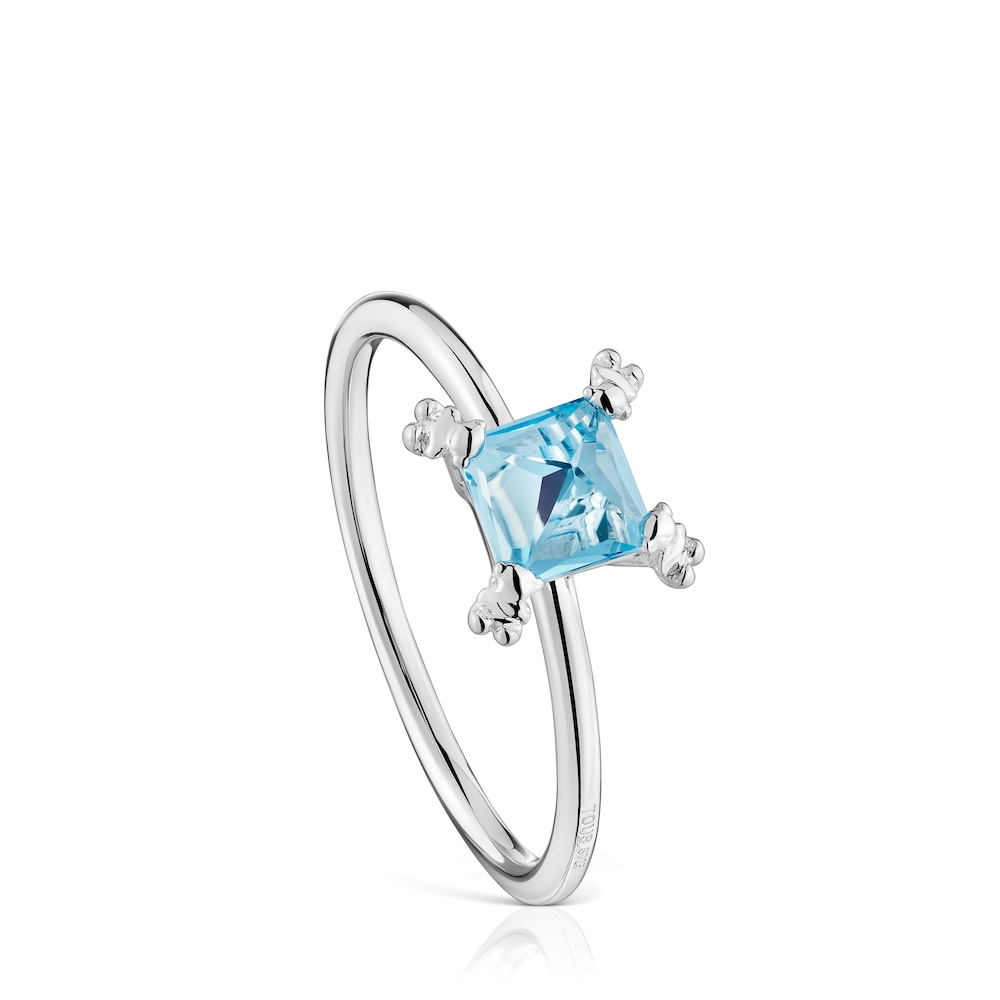 Silver Color Pills Ring with topaz