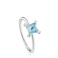 Silver Color Pills Ring with topaz