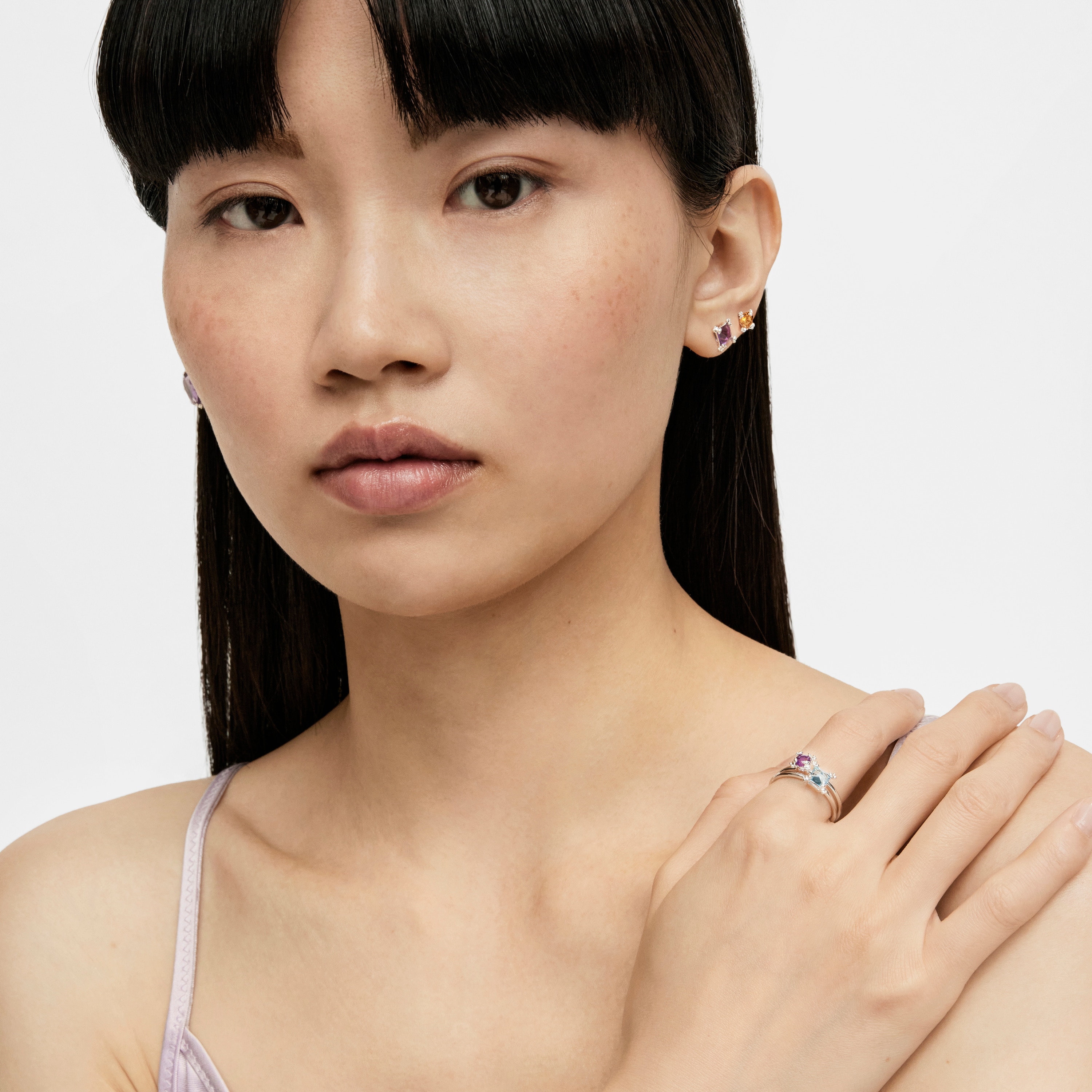 Silver Color Pills Ring with topaz