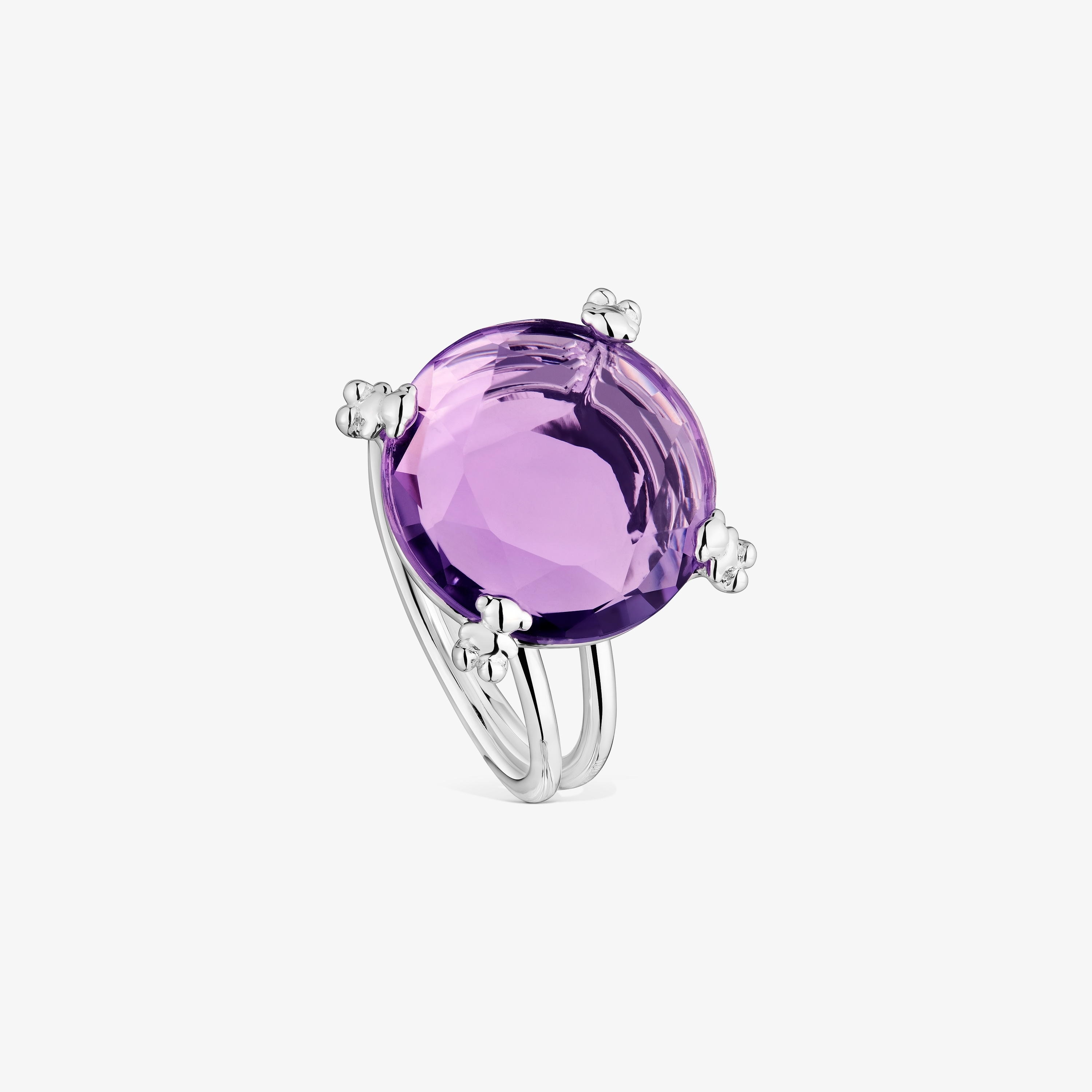 Silver Color Pills Ring with amethyst