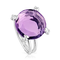 Silver Color Pills Ring with amethyst