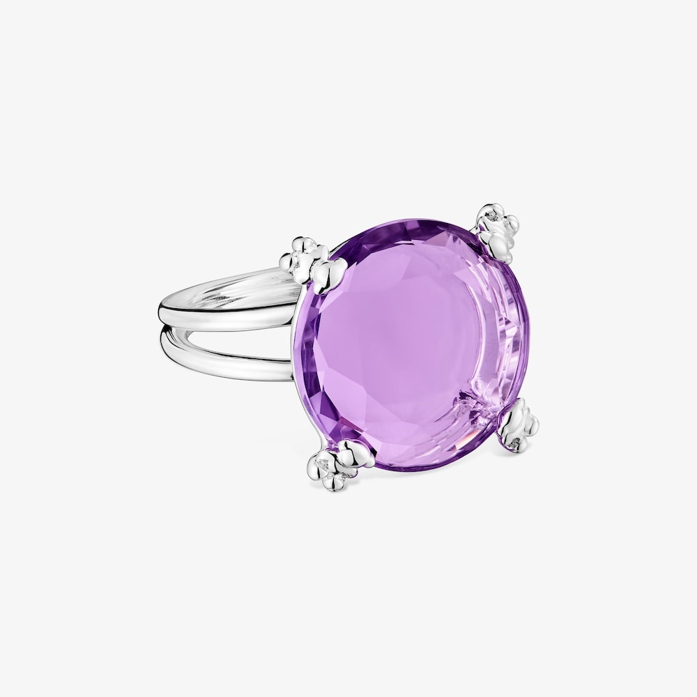 Silver Color Pills Ring with amethyst