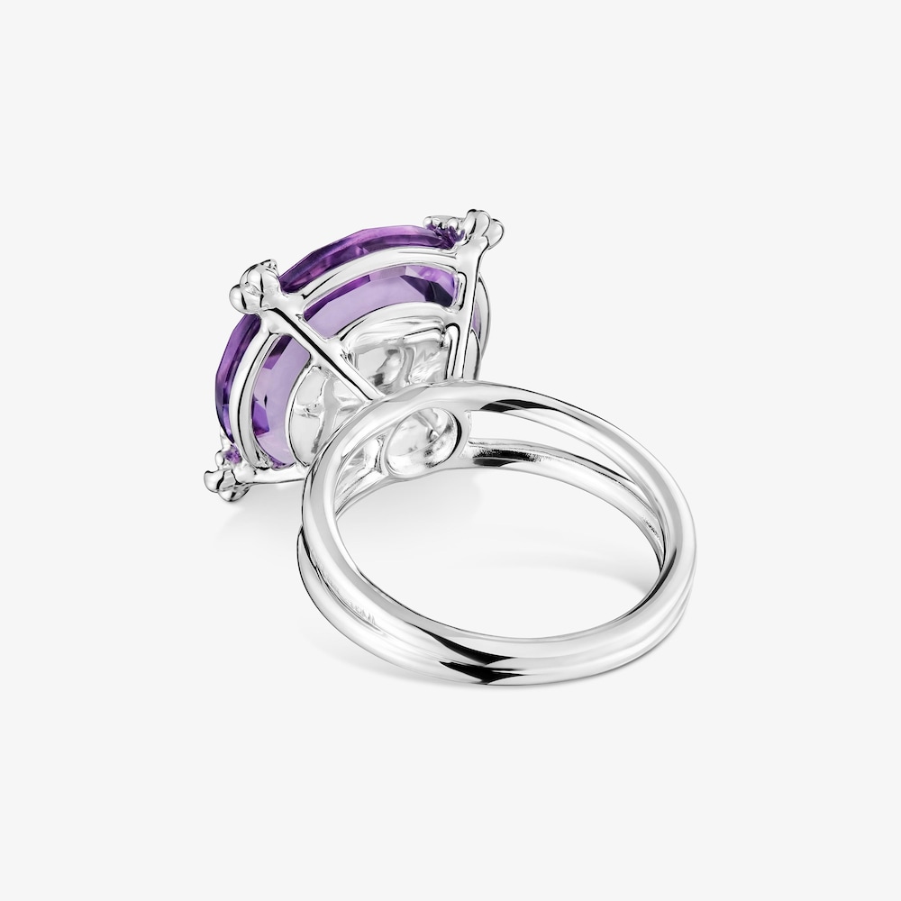Silver Color Pills Ring with amethyst