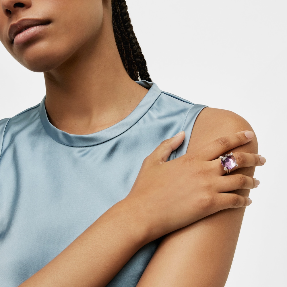 Silver Color Pills Ring with amethyst