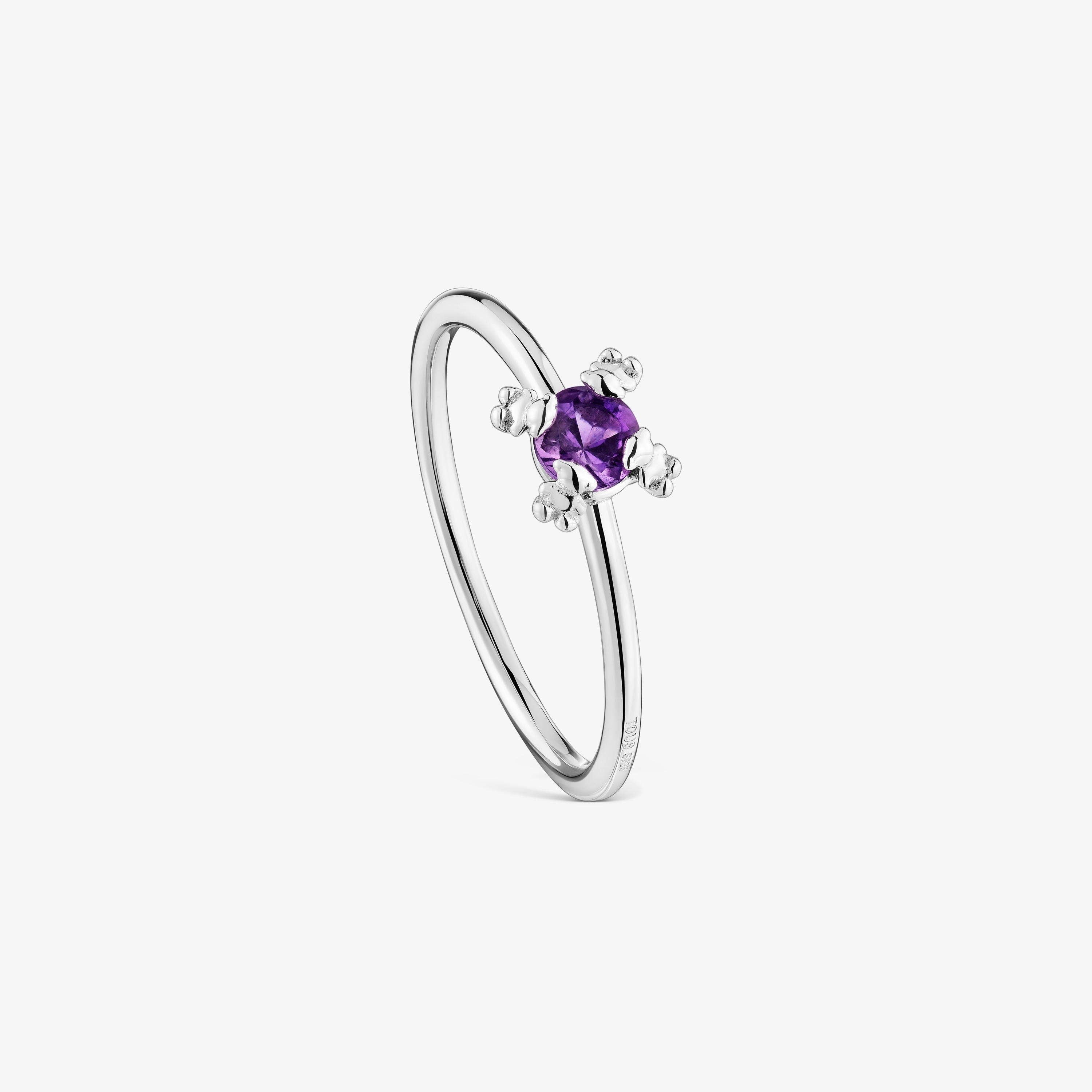 Silver Color Pills Ring with amethyst