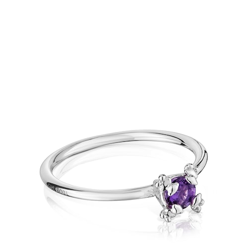 Silver Color Pills Ring with amethyst