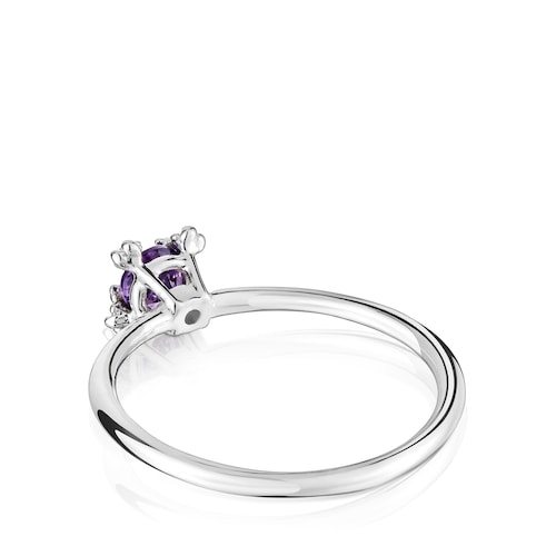 Silver Color Pills Ring with amethyst