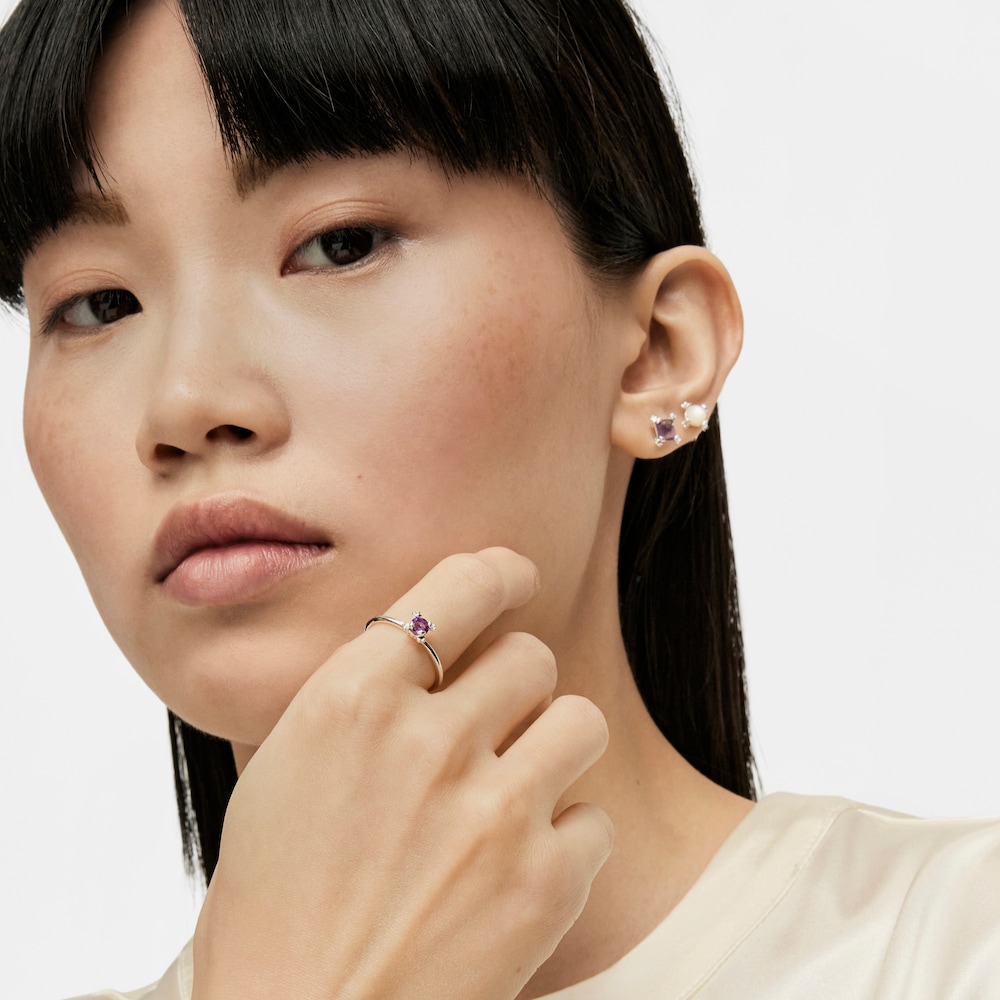 Silver Color Pills Ring with amethyst