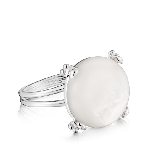 Silver Color Pills Ring with mother-of-pearl