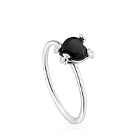 Silver Color Pills Heart ring with onyx