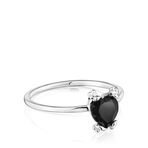 Silver Color Pills Heart ring with onyx