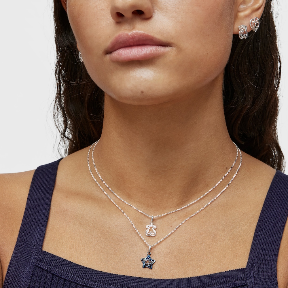 Collar triple oso de plata Bickie