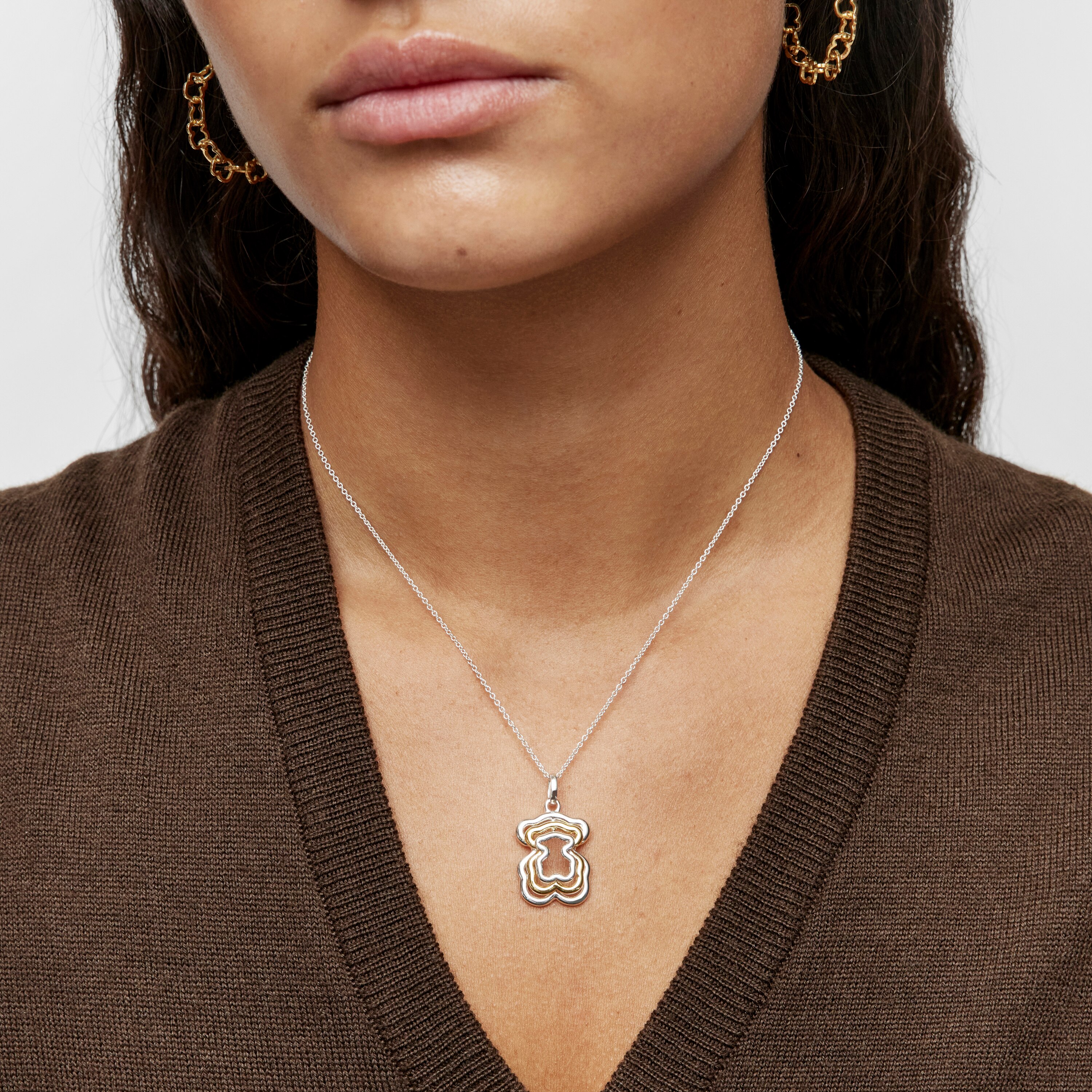 Triple two-tone Bickie bear necklace