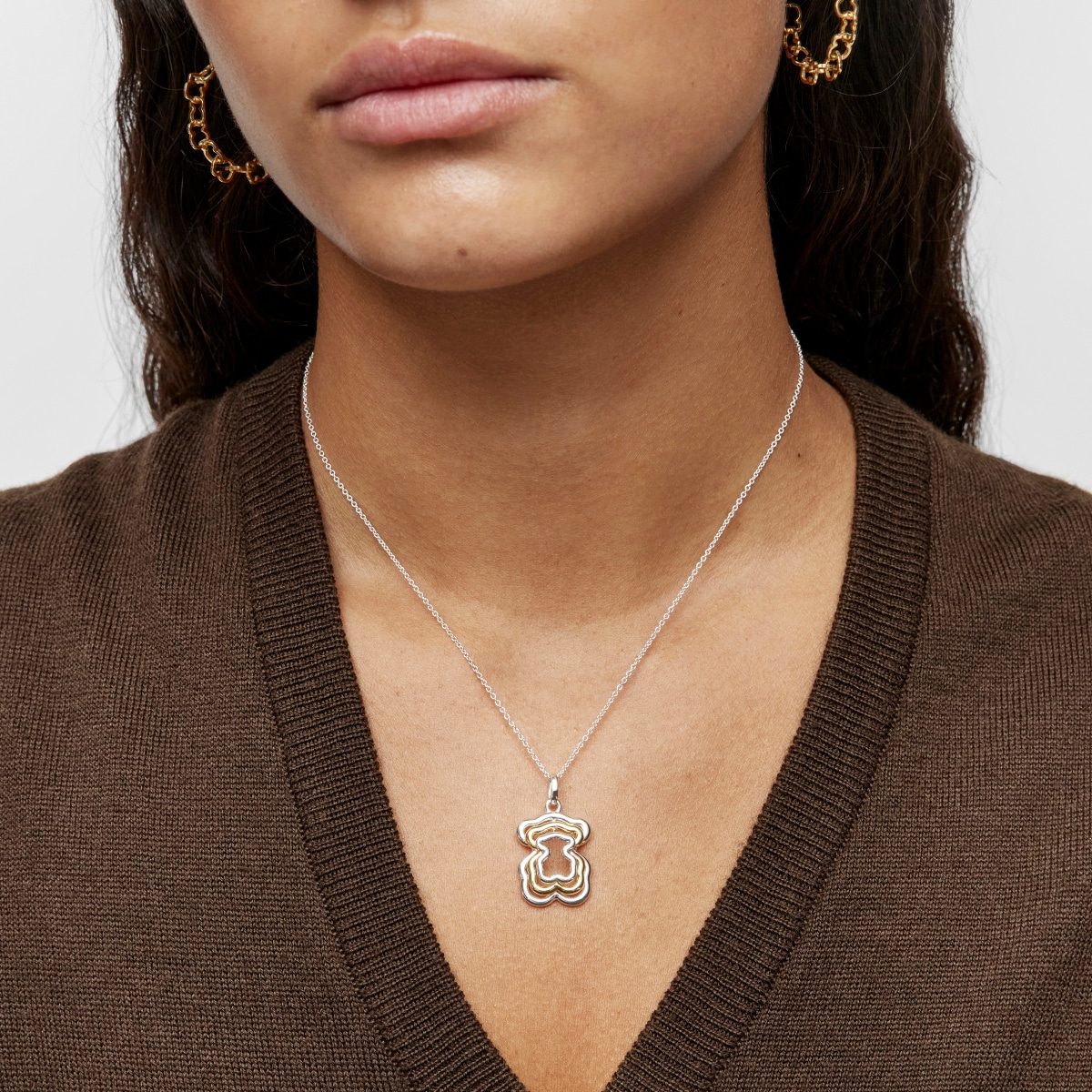 Triple two-tone Bickie bear necklace
