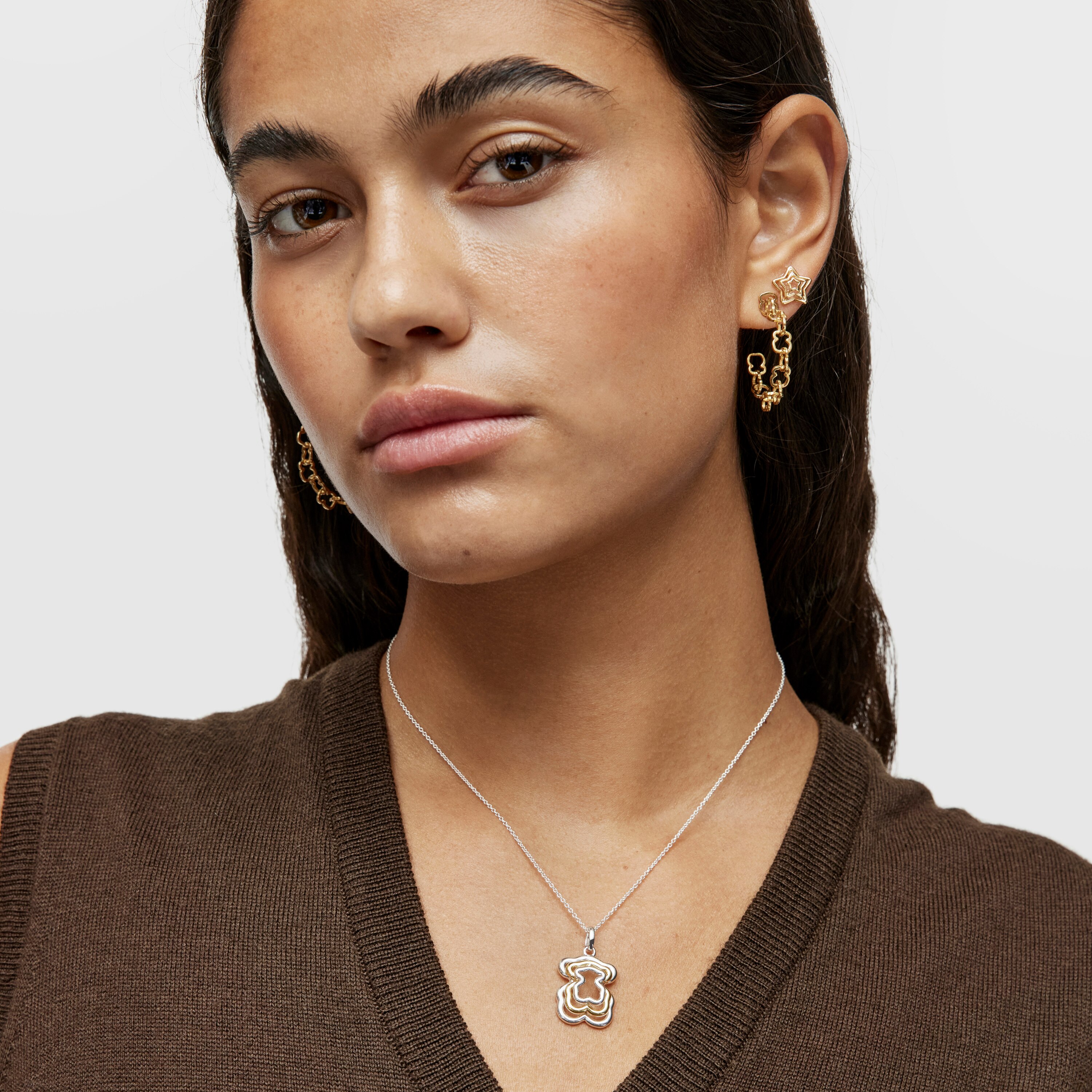 Triple two-tone Bickie bear necklace