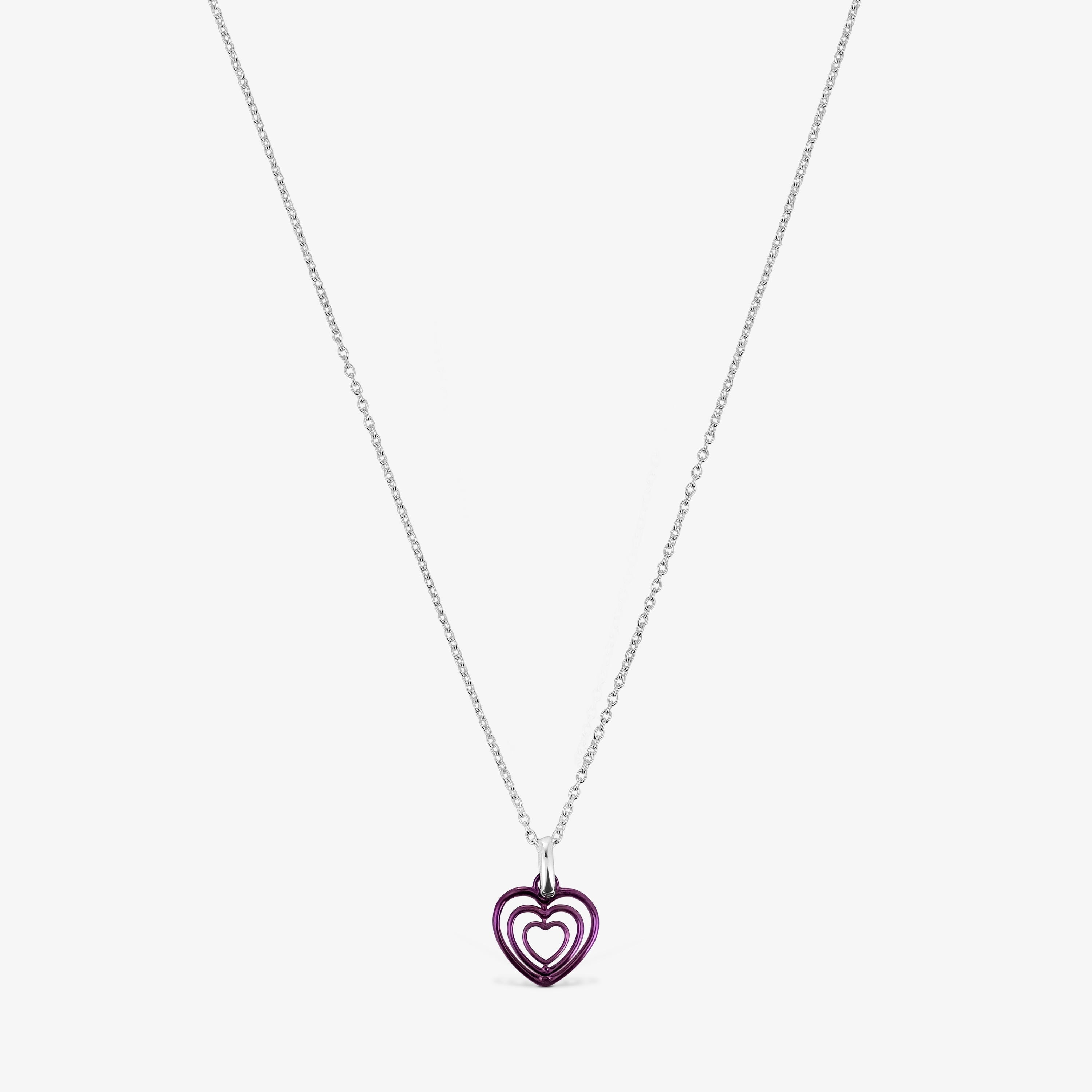 Bickie purple IP steel triple heart silver necklace